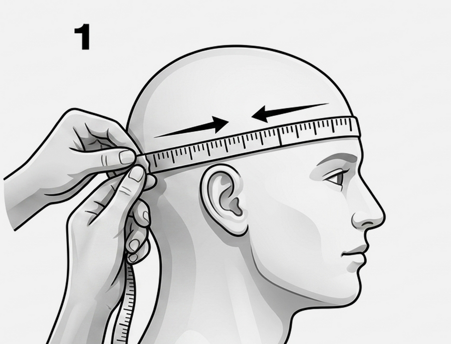 How to measure head circumference — front view