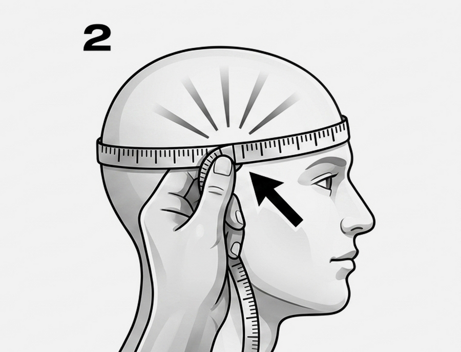 How to measure head circumference — side view